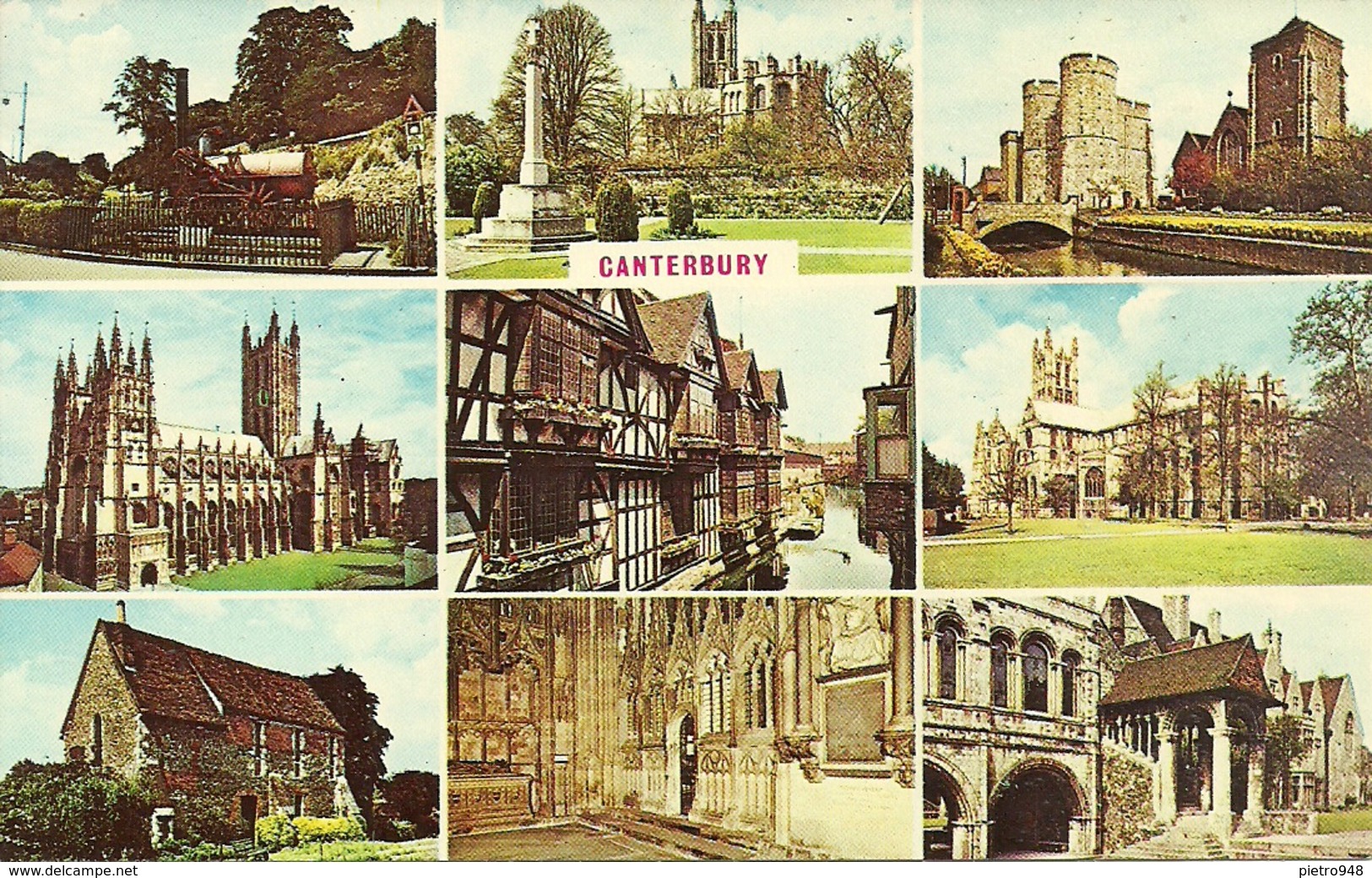 Canterbury (Kent, U. K.) Views: The Invicta Engine, The Cathedral, The Weavers, Grey Friars, The Martydom, The West Gate - Canterbury