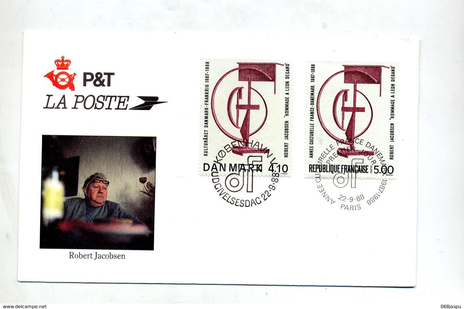 Lettre Fdc 1988 Emission Commune Jacobsen Paris Copenhagen - 1980-1989