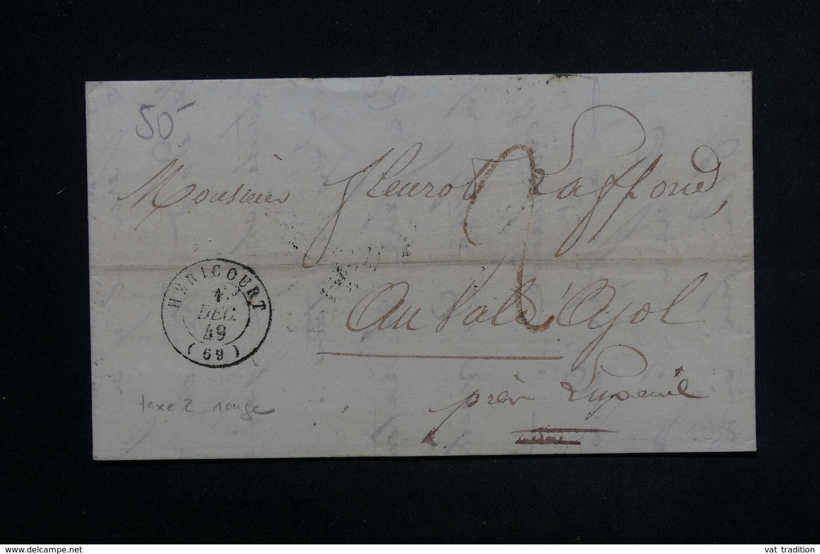 FRANCE - Lettre De Héricourt Pour Le Val D'Ajol En 1849 , Taxe 2 En Rouge - L 23477 - 1849-1876: Période Classique