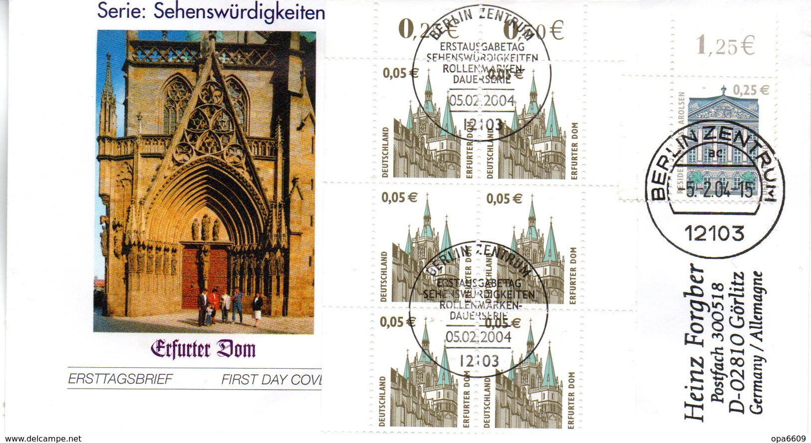 BRD Schmuck-FDC  Freimarke Sehenswürdigkeiten "Erfurter Dom", 6xMi. 2381 ZF ESSt. 5.2.2004 BERLIN - Sonstige & Ohne Zuordnung