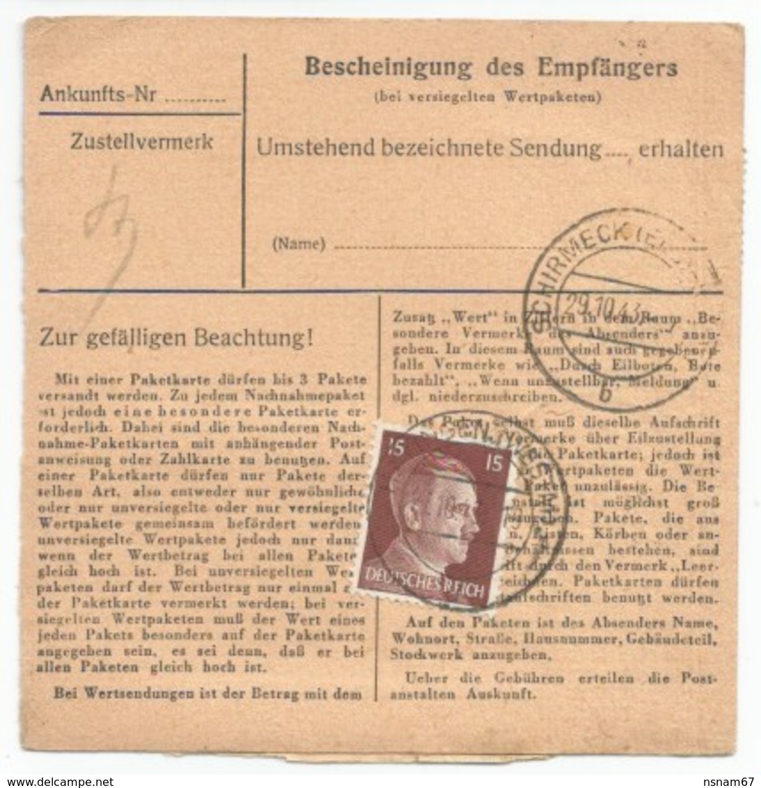 H843 -Carte Paquet Pour KONZENTRATIONSLAGER NATZWEILER De HAYINGEN (Westm)- Camp De Concentration De Natzwiller Struthof - Lettres & Documents