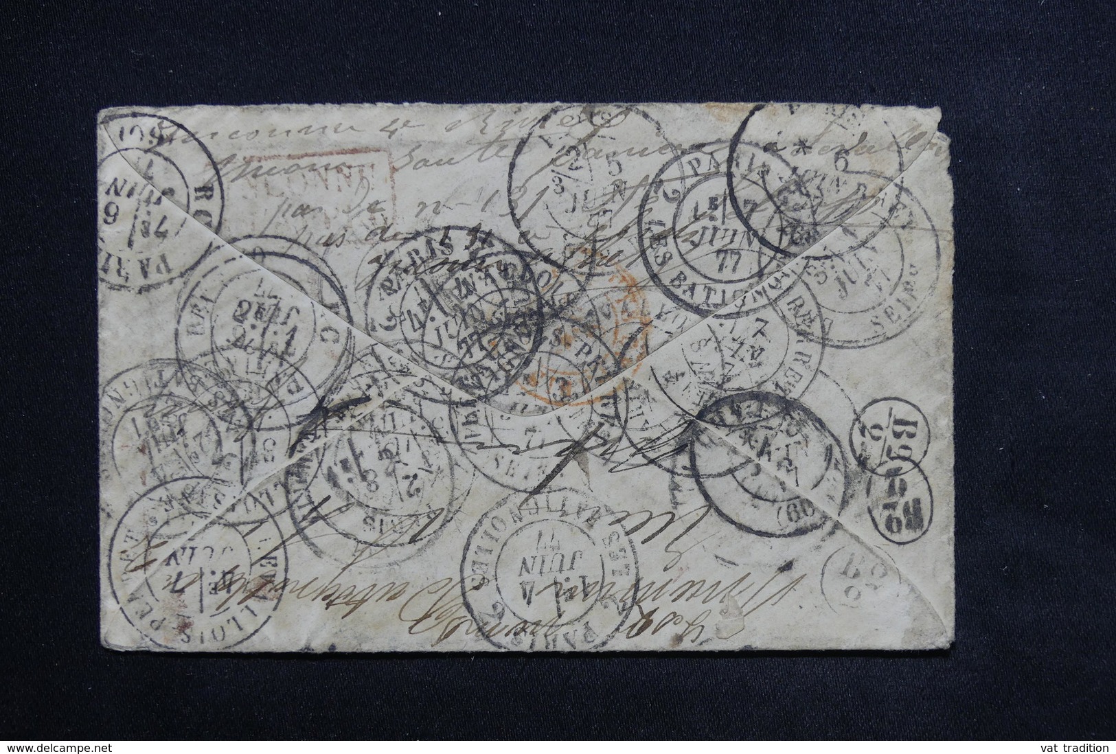 FRANCE - Enveloppe De Luzarches Pour Paris Et Redirigée Plusieurs Fois 1877, Voir Au Dos Le Nombres De Cachets - L 23485 - 1877-1920: Période Semi Moderne