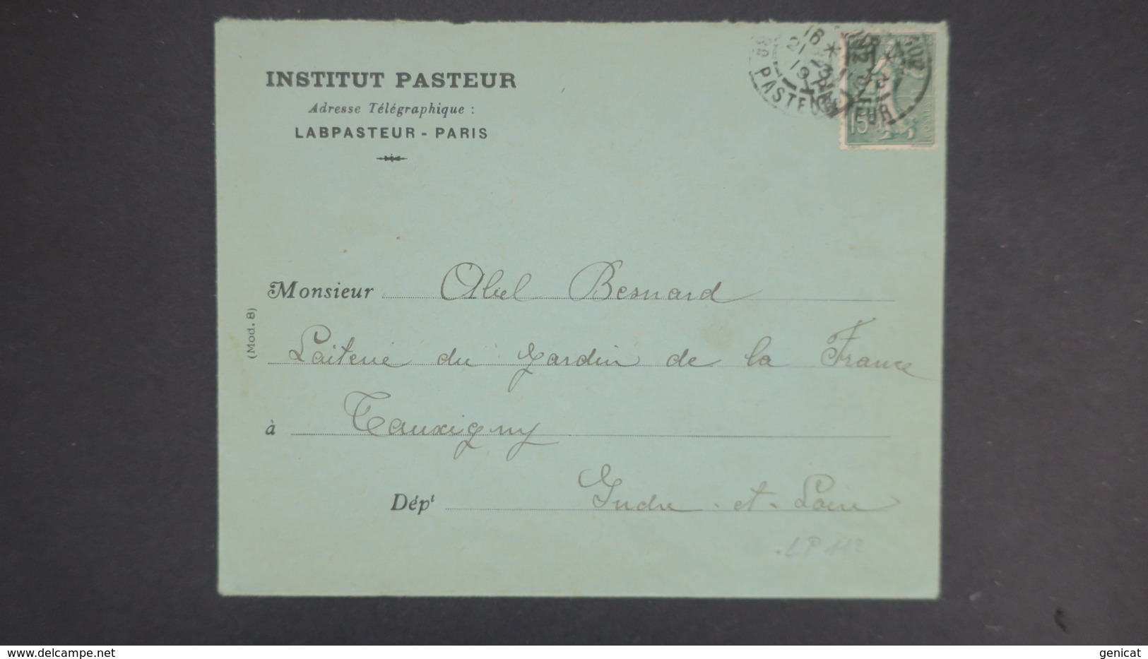Lettre Paris 1919 En Tete Institut Pasteur Perforé LP (112) Ancoper Sur Semeuse 130 - Autres & Non Classés