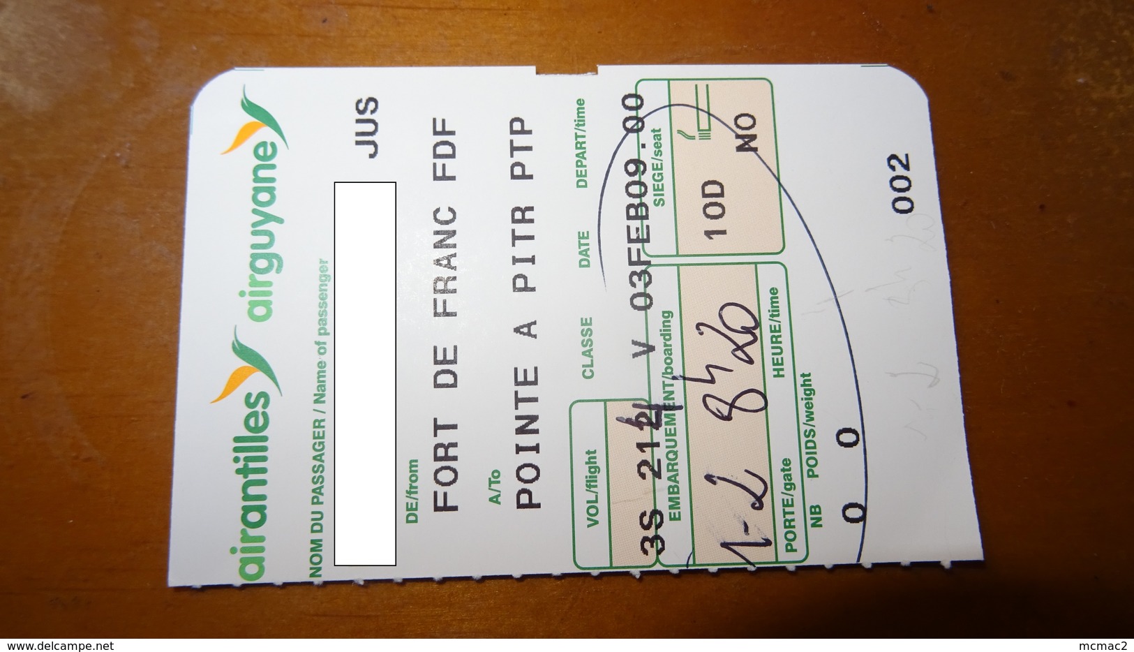 Air Antilles Ticket From MARTINIQUE - Fort De France - Fahrkarte - Tarjetas De Embarque