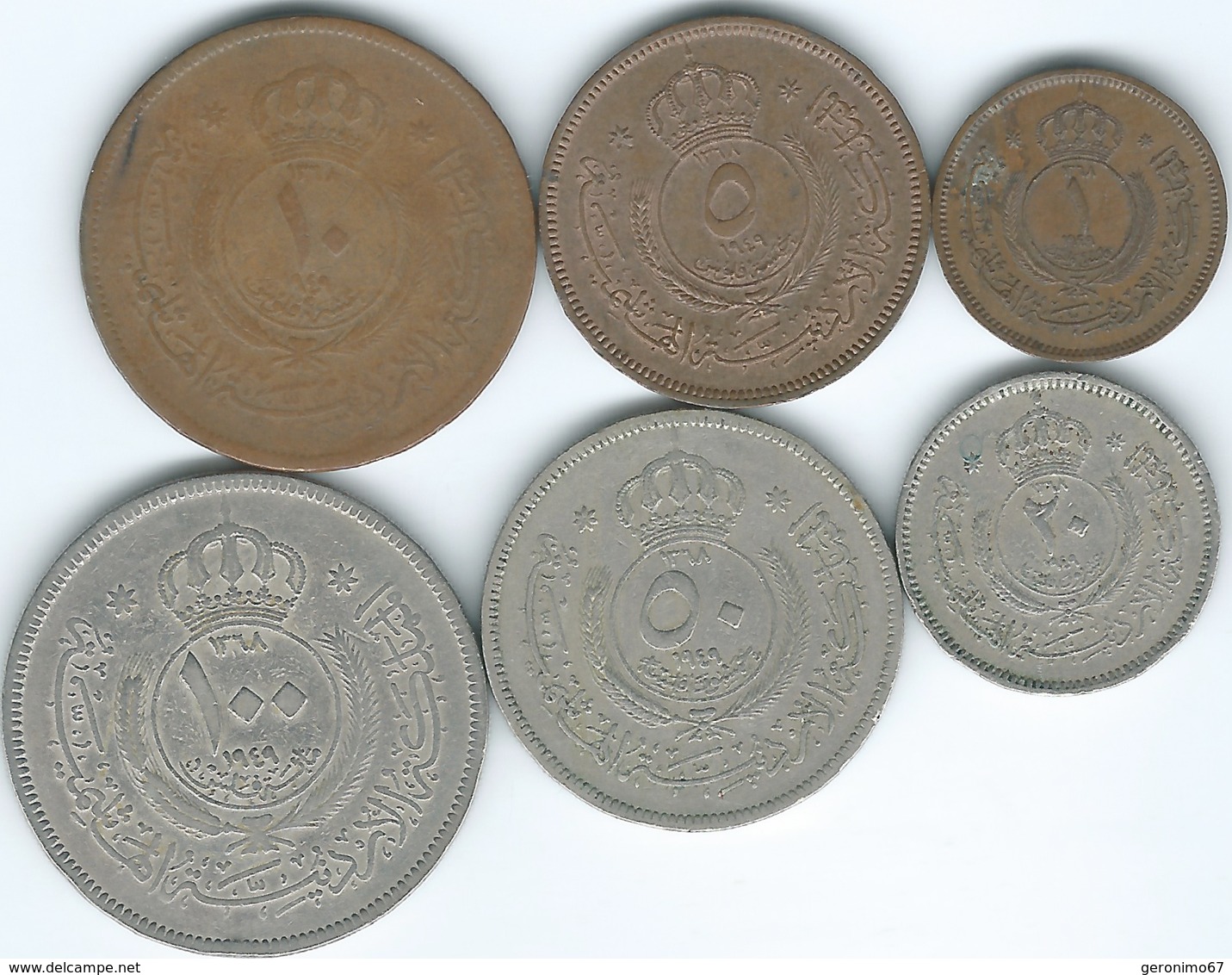 Jordan - Abdullah - 1949 - 1, 5, 10, 20, 50 & 100 Fils (KMs 2-7) - Jordanie