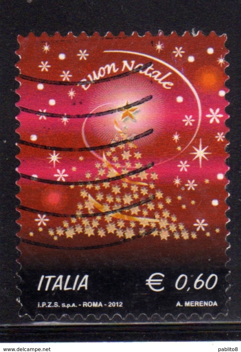 ITALIA REPUBBLICA ITALY REPUBLIC 2012 NATALE ALBERO DI STELLINE CHRISTMAS NOEL NAVIDAD NATAL E 0,60 USATO USED OBLITERE' - 2011-20: Usati