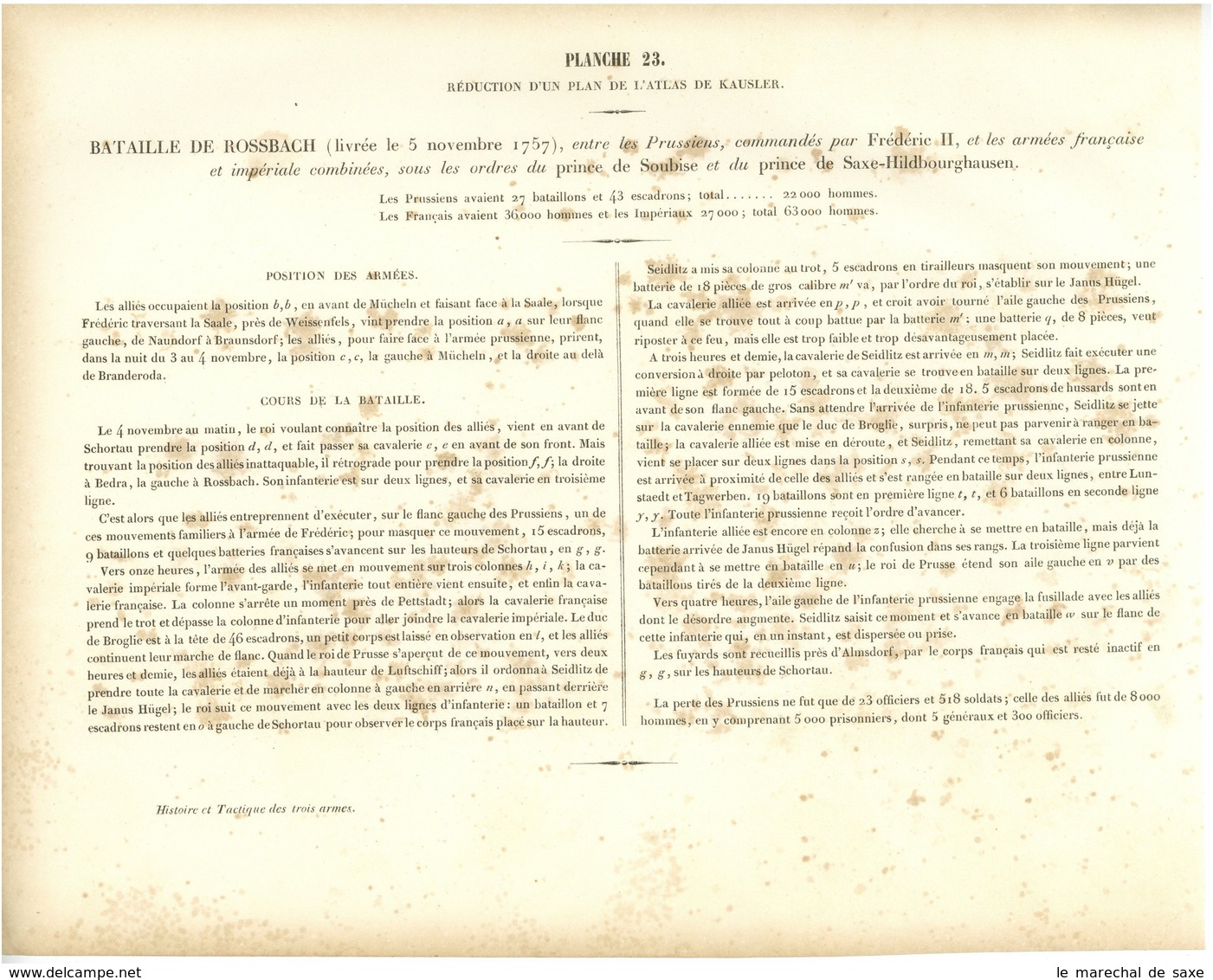 Bataille De ROSSBACH 5 Novembre 1757 Guerre De Sept Ans Plan - Autres & Non Classés