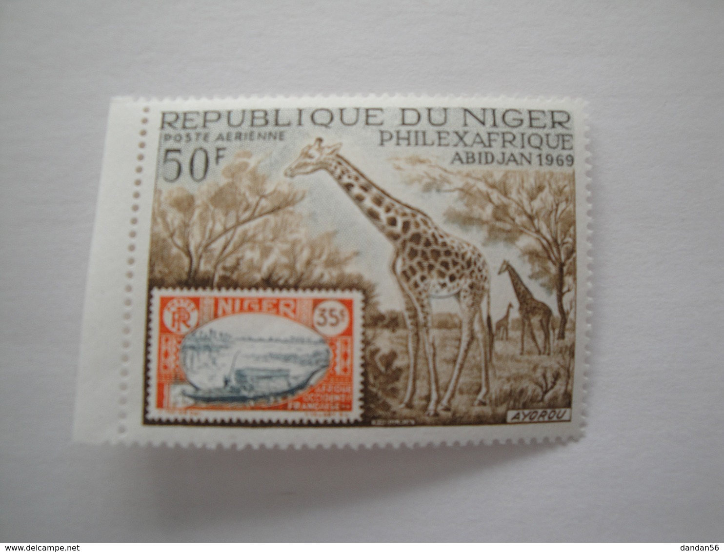 1969 Niger Yv PA 104  ** MNH Faune Girafe Cote 4.00 € Michel 210  Scott C 104 SG 310  Timbre Sur Timbre - Niger (1960-...)