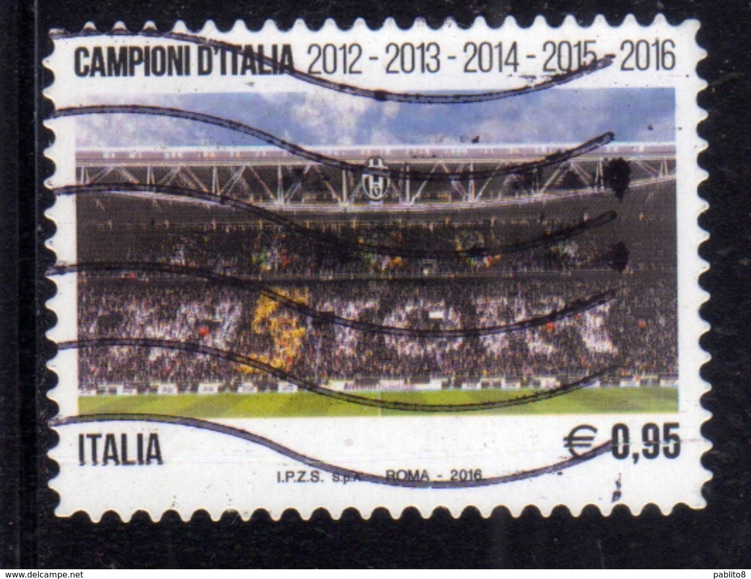 ITALIA REPUBBLICA ITALY REPUBLIC 2016 CAMPIONATO DI CALCIO LO SCUDETTO ALLA JUVENTUS CAMPIONE € 0,95 USATO USED OBLITERE - 2011-20: Usati