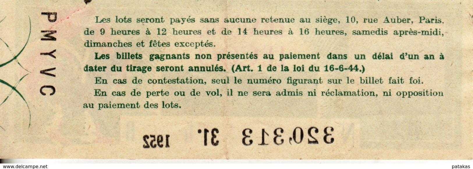 France - 409 - Oeuvres De L'union Fédérale Des Combattants Et Des Victimes De La Guerre - 31 ème Tranche 1952 - Lottery Tickets