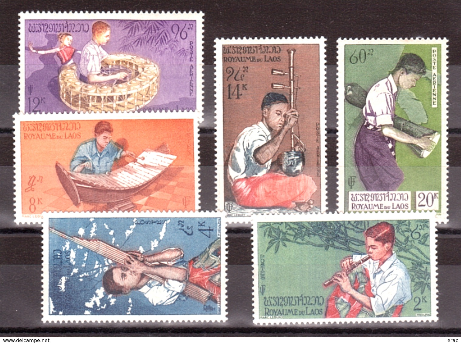 Laos - 1957 - N° 37 à 39 + PA 24 à 26 - Neufs ** - Musiciens - Laos