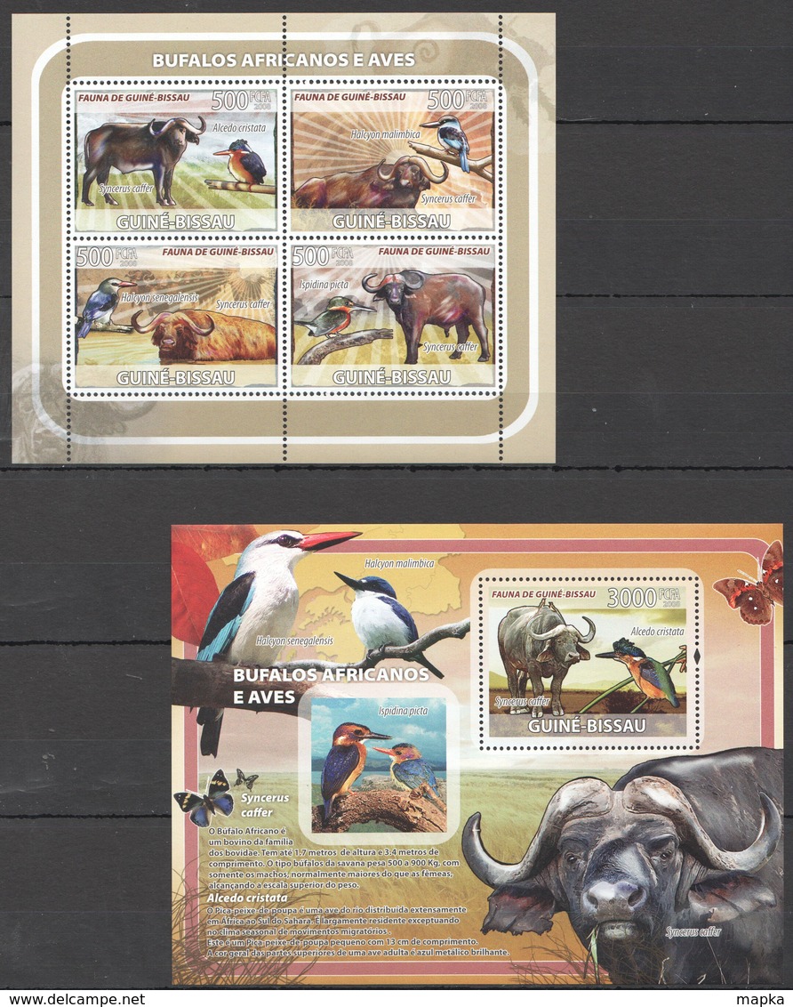 I549 2008 GUINE-BISSAU FAUNA BIRDS ANIMALS BUFALOS AFRICANOS E AVES 1KB+1BL MNH - Other & Unclassified