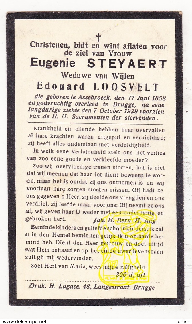 DP Eugenie Steyaert ° Assebroek 1858 † Brugge 1929 X Ed. Loosvelt - Images Religieuses