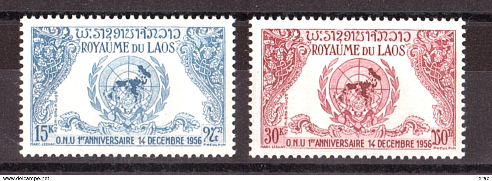 Laos - 1956 - PA N° 22 Et 23 - Neufs ** - Admission Nations Unies - Laos