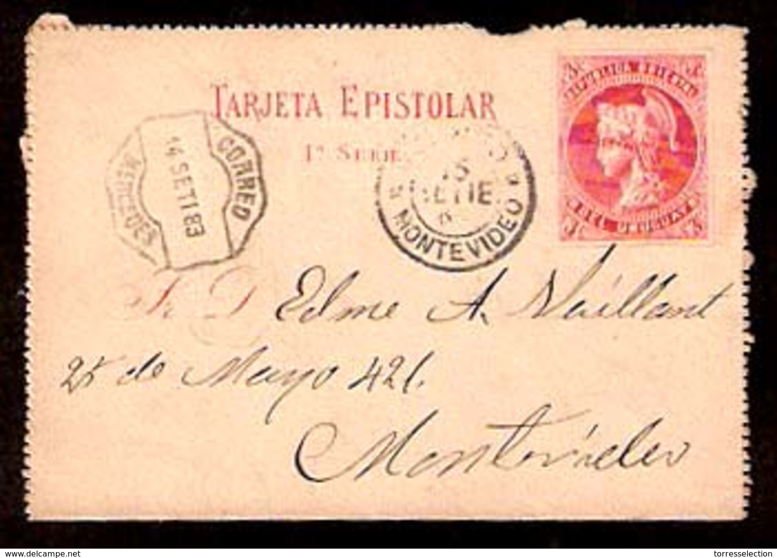 URUGUAY. 1883. Mercedes - Mont. 3c. Stat. Card. VF. - Uruguay