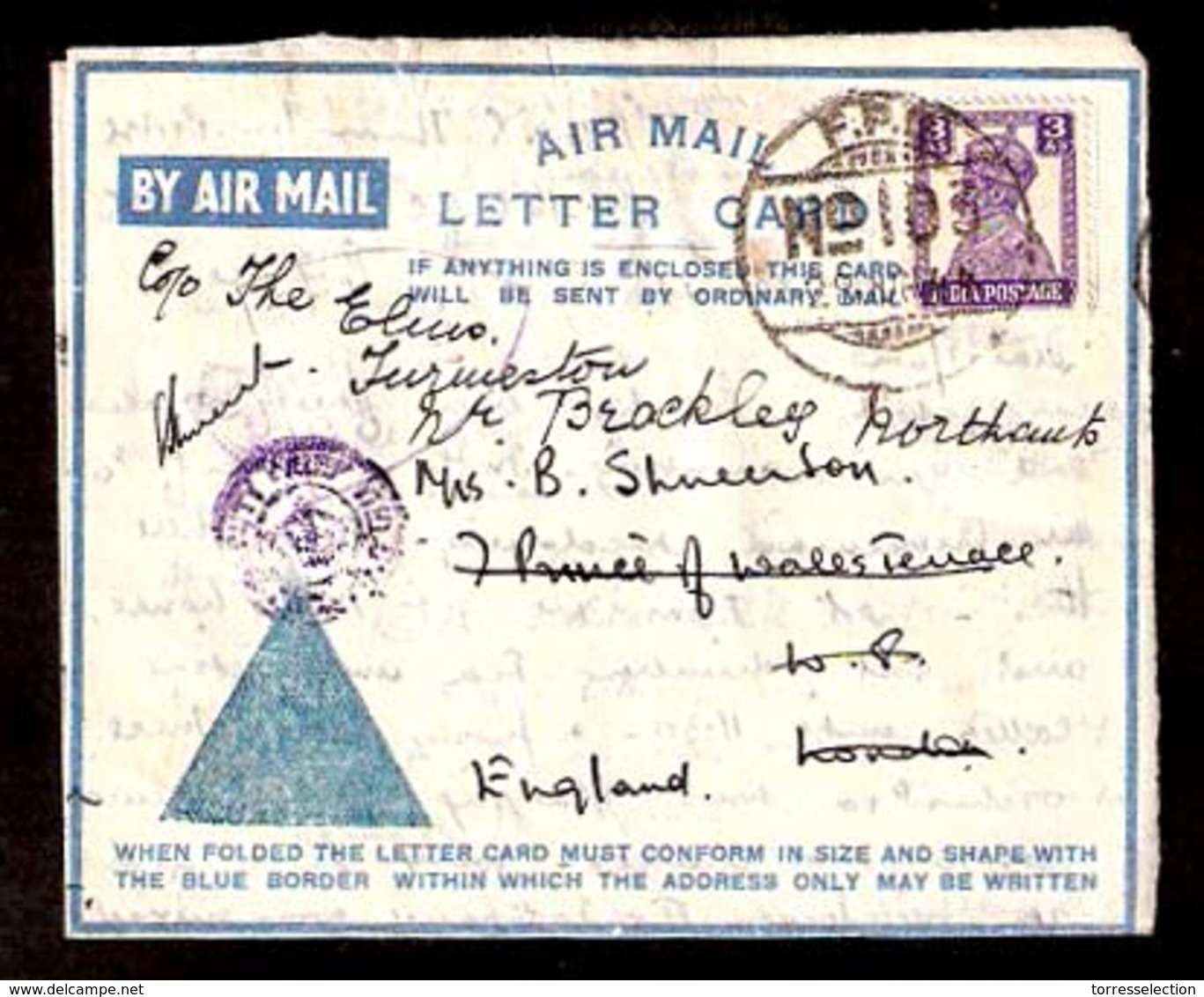 PERSIA. 1944 (28 June). Teheran - UK. IEF / FPO - 103 / Fkd. Airmail Letter Card. - Iran