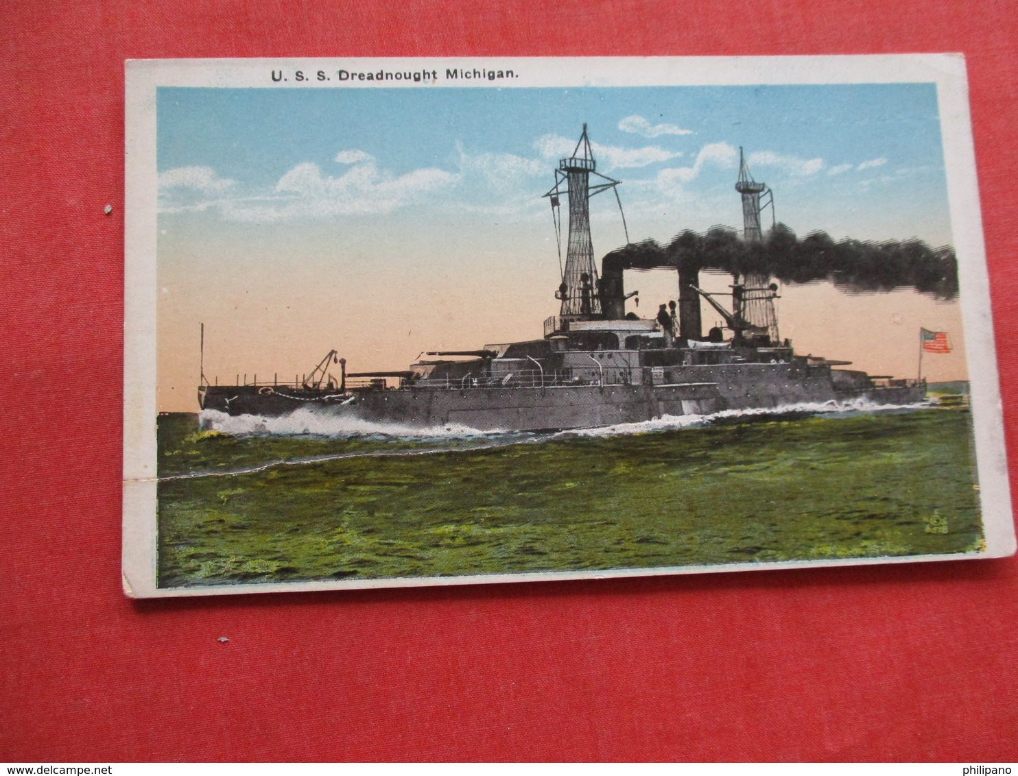 USS Dreadnought Michigan-  As Is Center Crease Left To Right    Ref 3174 - Warships