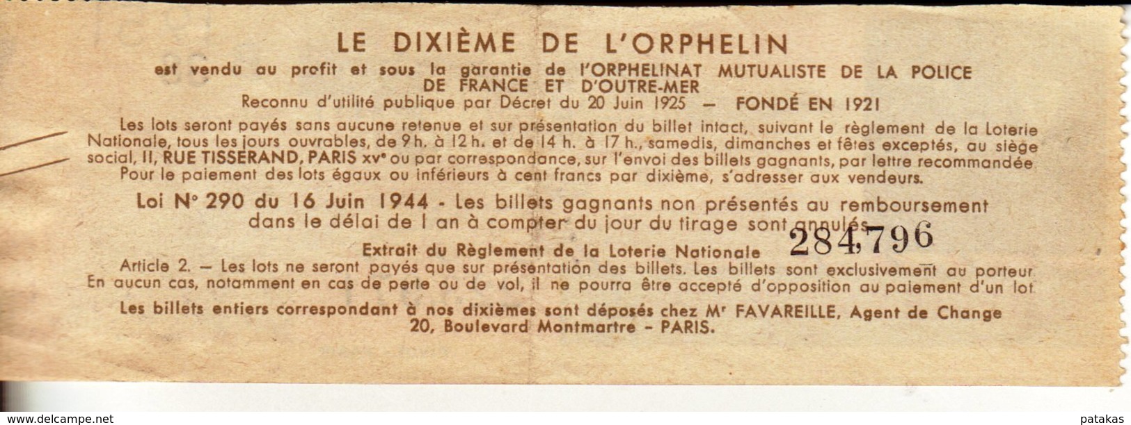 France - 419 -billet De L'orphelin - 38 ème Tranche 1951 - Lottery Tickets