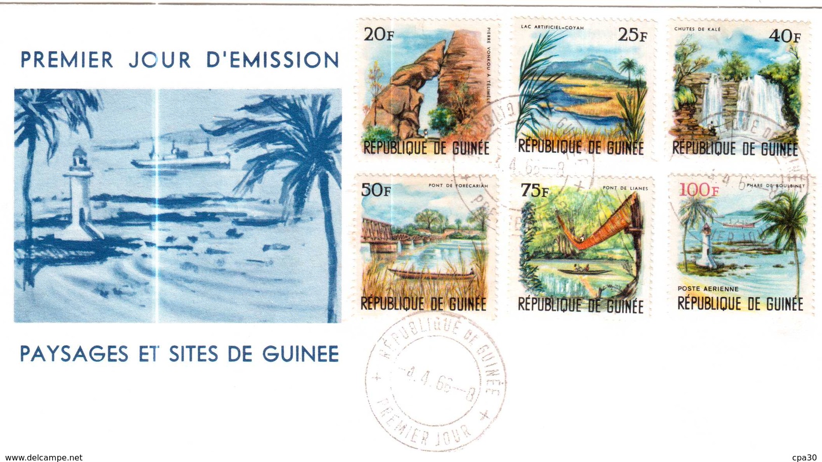 ENVELOPPE PREMIER JOUR D'EMISSION PAYSAGES ET SITES DE GUINEE 1966 - Guinea (1958-...)