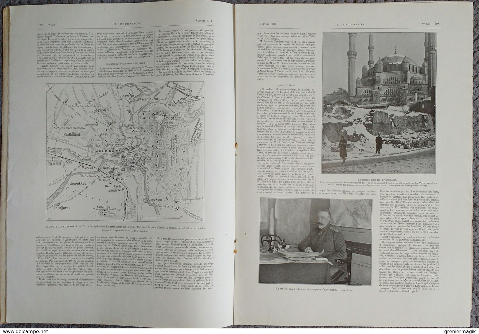 L'Illustration 3658 5 avril 1913 Andrinople/M. Poincaré à Montpellier/SEM/Janina/Grèce roi Georges/Maroc