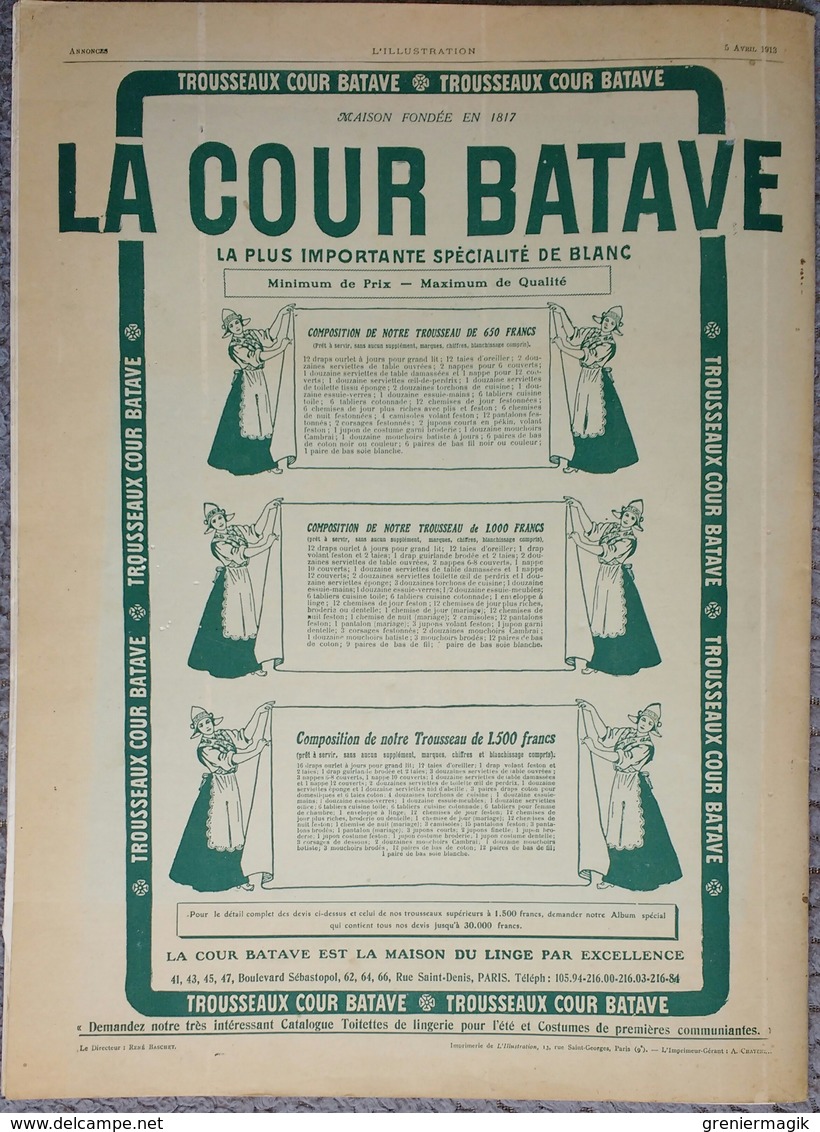 L'Illustration 3658 5 avril 1913 Andrinople/M. Poincaré à Montpellier/SEM/Janina/Grèce roi Georges/Maroc