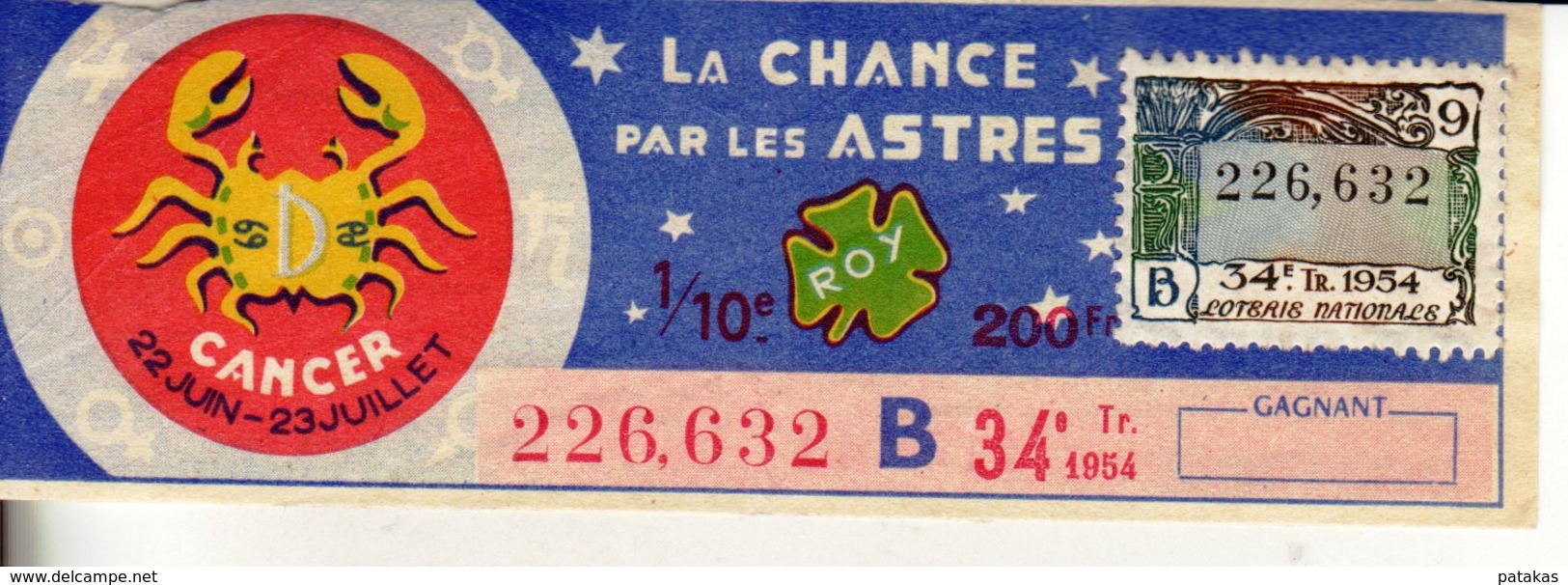 France - 425 - La Chance Par Les Astres Cancer - 34 ème Tranche 1954 - Lottery Tickets