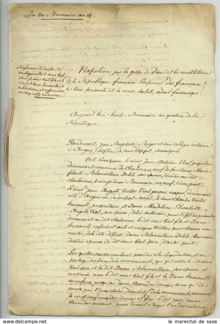 Jean-Antoine VIAL Angers 1805 Revolution 1793 Chalonnes-sur-Loire - Manuscripts