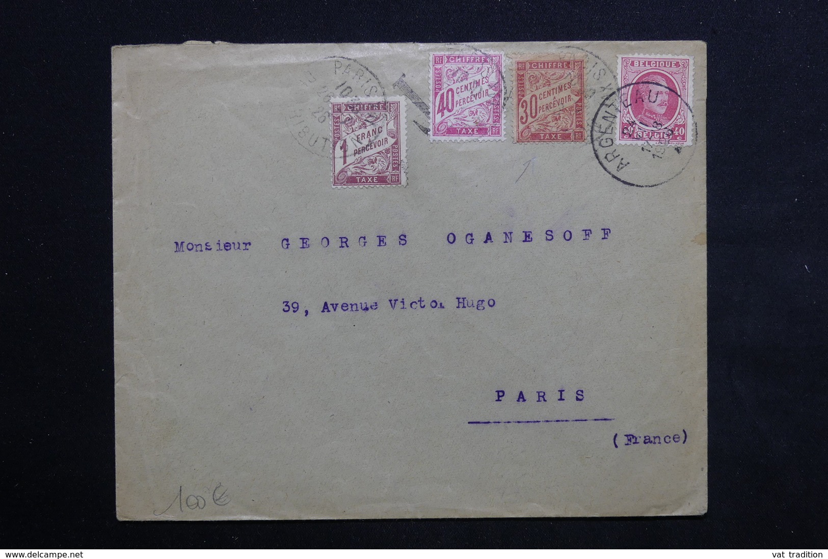 FRANCE - Taxes De Paris Sur Enveloppe De Belgique En 1926 , Voir Taxe 30ct - L 23515 - 1859-1959 Lettres & Documents