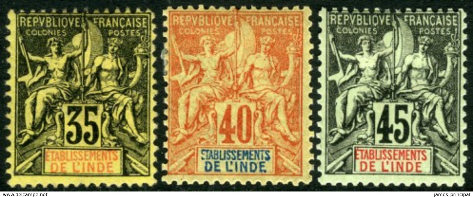 French India. Sc #13-15. Unused. * - Unused Stamps