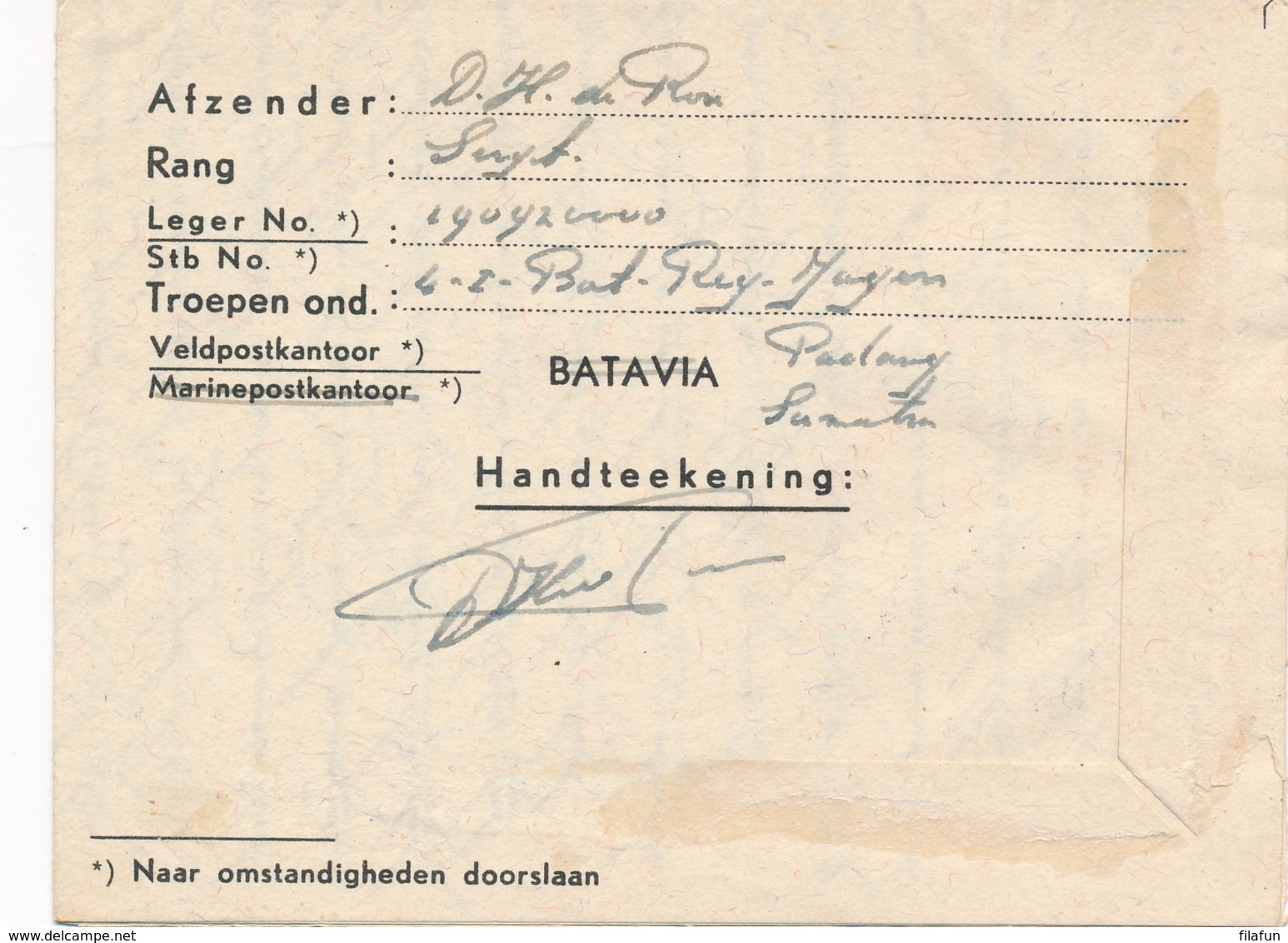 Nederlands Indië - 1948 - Militair Luchtpostblad G1 Van Padang Naar Den Haag / Nederland - Nederlands-Indië