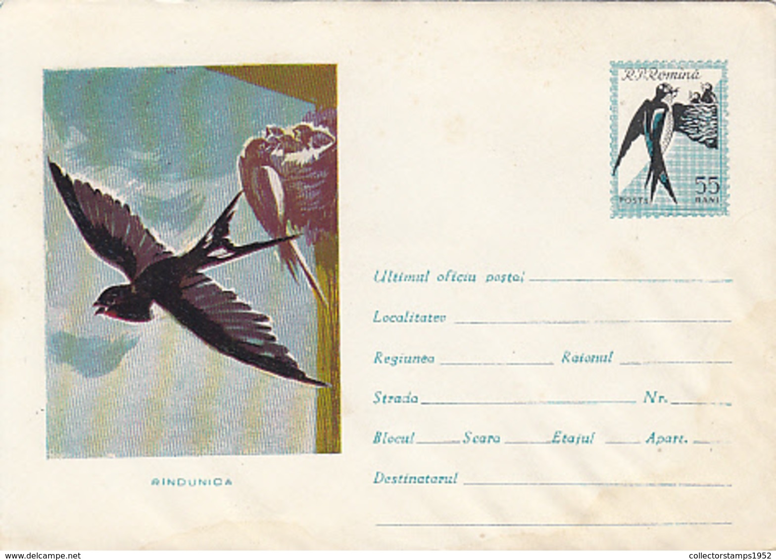 76374- BARN SWALLOW, BIRDS, COVER STATIONERY, 1961, ROMANIA - Zwaluwen