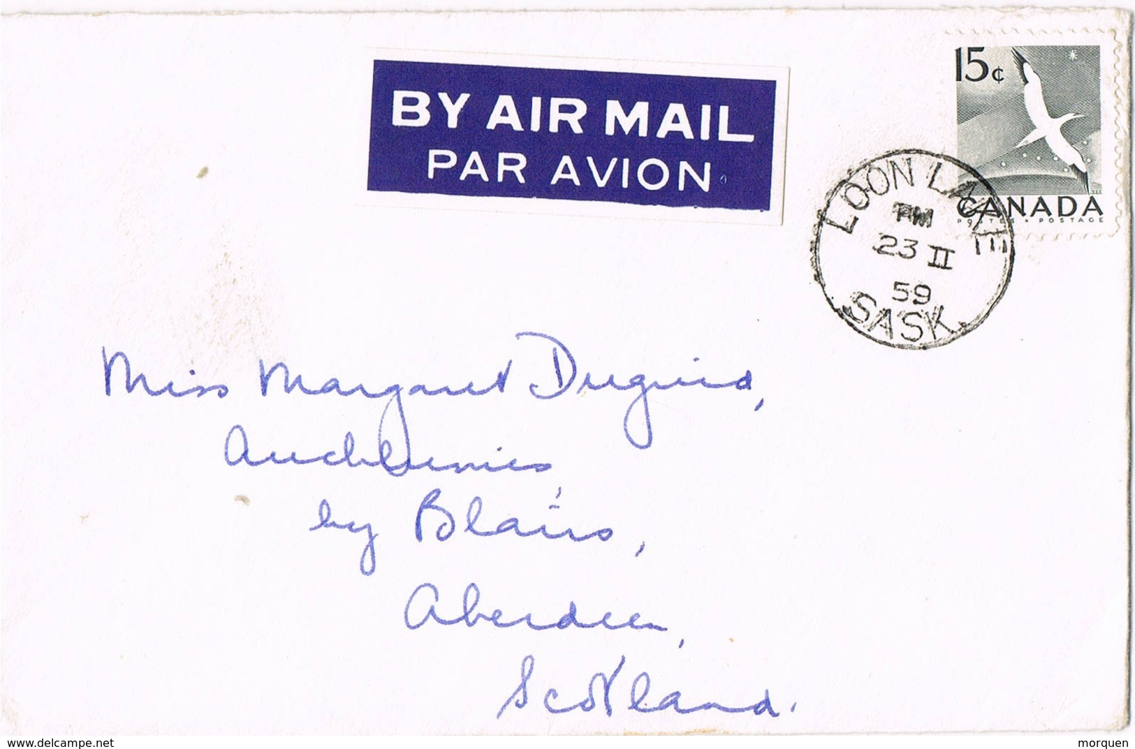 31937. Carta Aerea LOON LAKE (Saskatchewan) Canada 1959 To Scotland - Cartas & Documentos