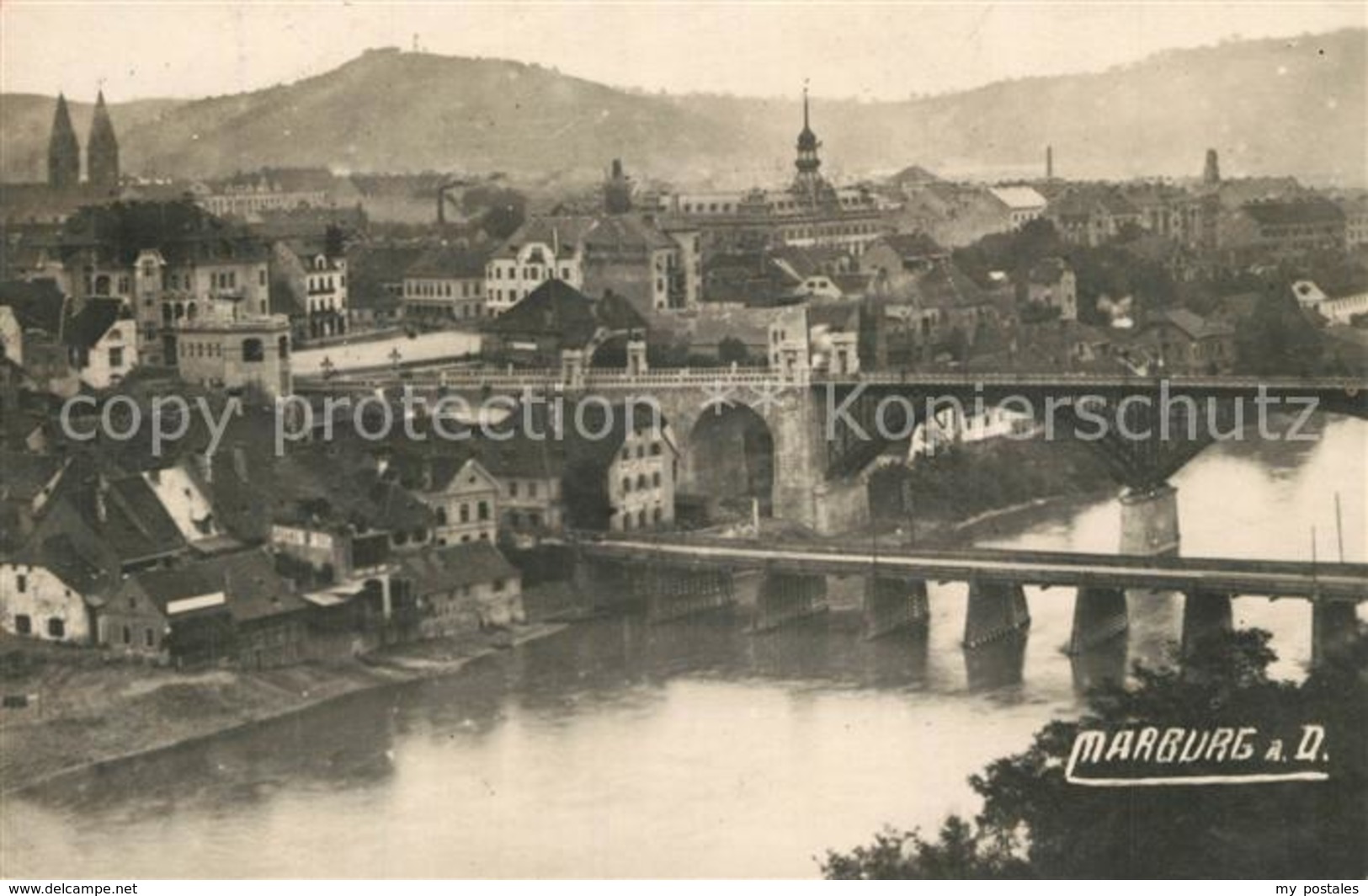 43349703 Marburg_Drau_Maribor Stadtpanorama Draubruecke Zensur Stempel Marburg_D - Slowenien