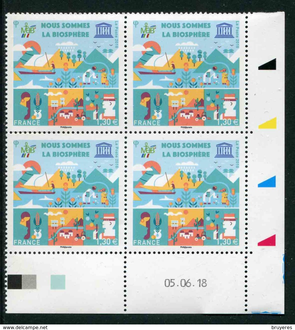 Bloc De 4 Timbres** Gommés De 2018 "1,30 € - UNESCO - Nous Sommes La Biosphère " Avec Date 05 . 06 . 18 - Service