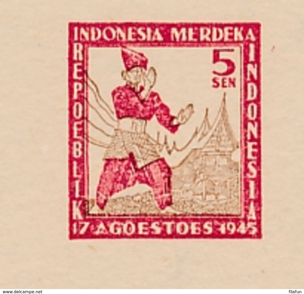 Indonesia / Java - 1946 - 5 Sen Herdenking Onafhankelijkheid, Briefkaart G4b - Ongebruikt - Nederlands-Indië