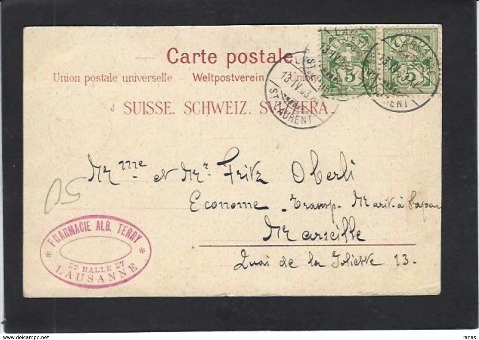 CPA  Suisse Helvétia Schweiz Svizzera Circulé En 1903 VAUD - Sonstige & Ohne Zuordnung