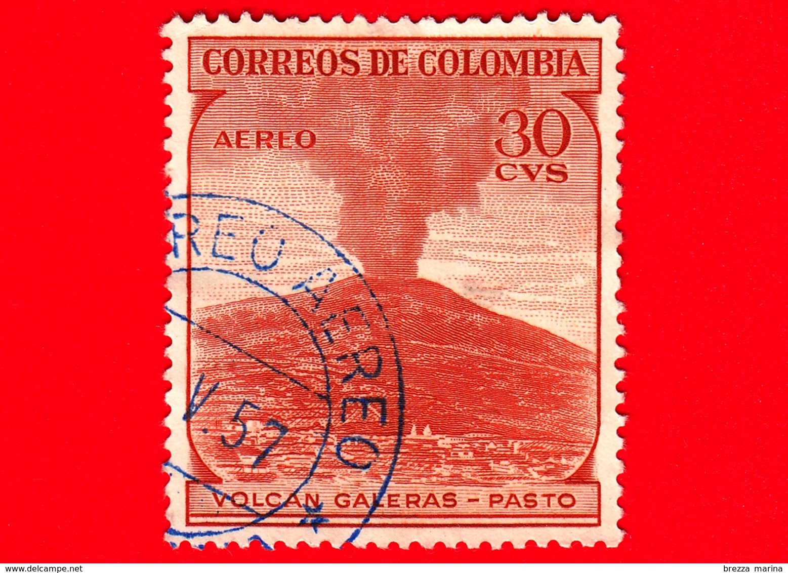 COLOMBIA - Usato -  1954 - Vulcano Galeras, Pasto - 30 - Scott AP40 - P.aerea - Colombia