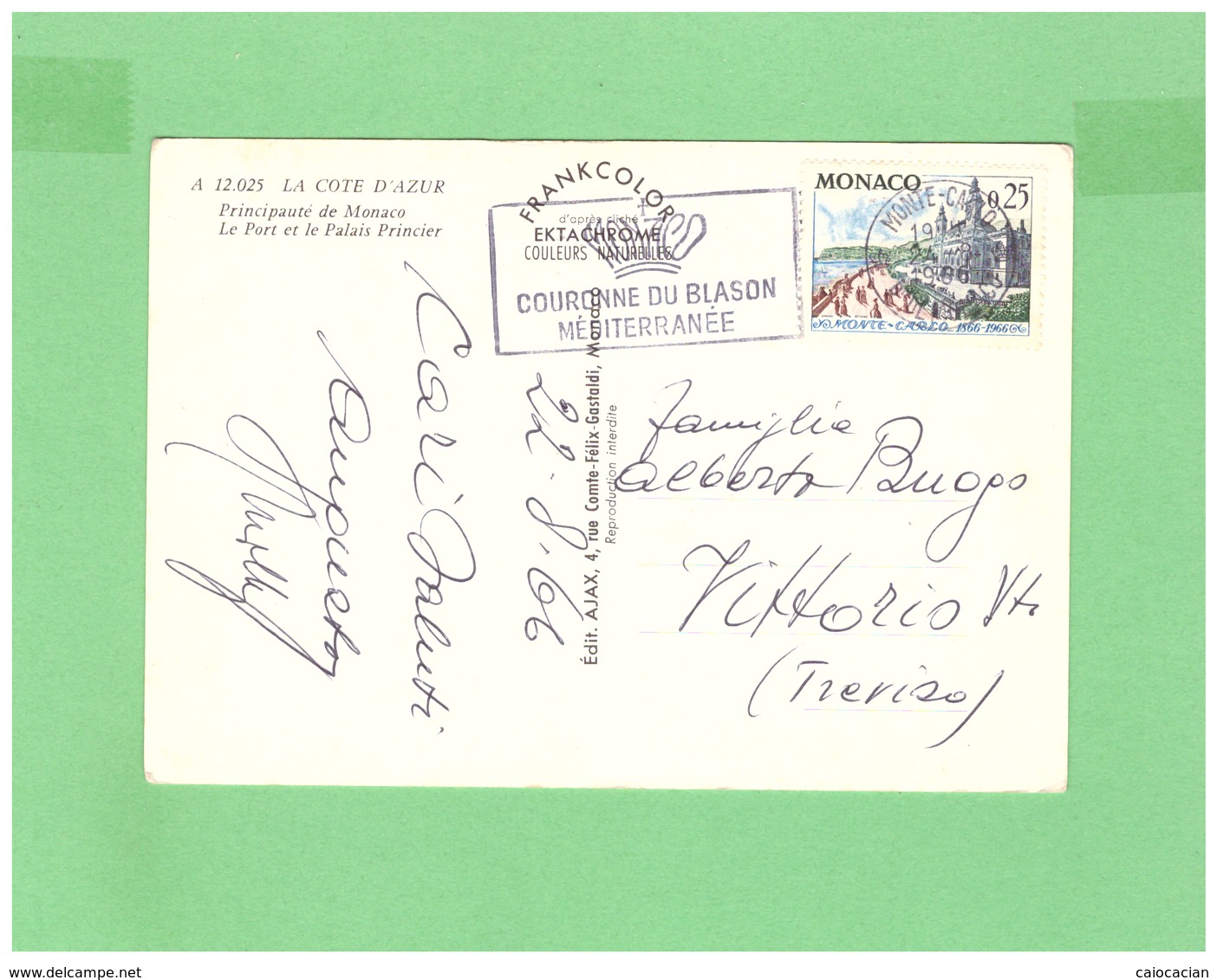 1966 MONACO POSTCARD WITH 1 STAMP TO ITALY - Storia Postale