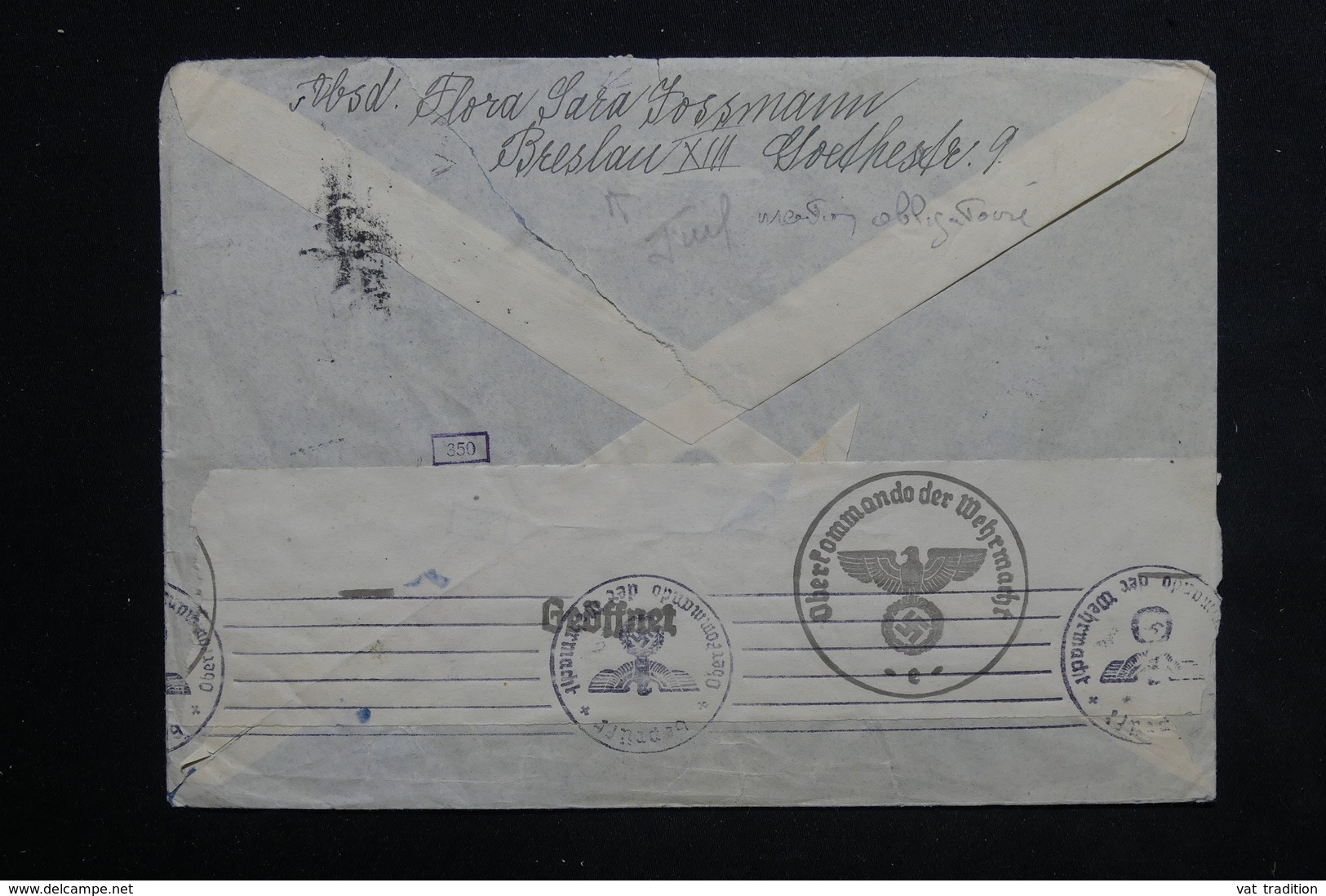 ALLEMAGNE / POLOGNE - Enveloppe De Breslau En 1941 Pour Les Etats Unis ( Judaïsme) - L 23524 - Autres & Non Classés