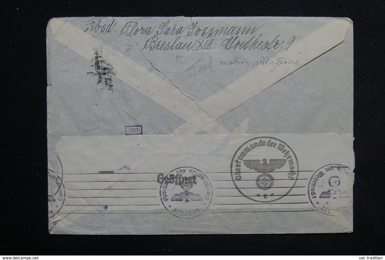 ALLEMAGNE / POLOGNE - Enveloppe De Breslau En 1941 Pour Les Etats Unis ( Judaïsme) - L 23524 - Altri & Non Classificati