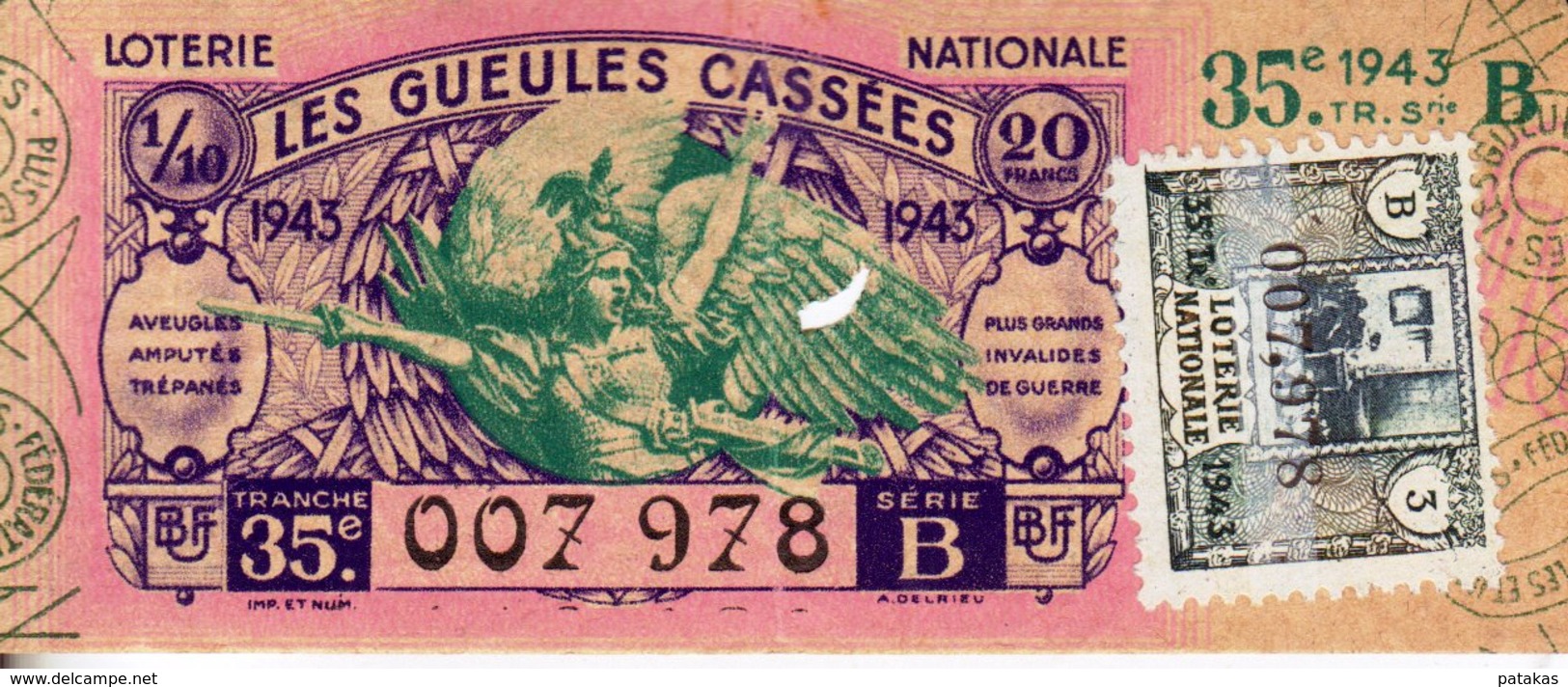 France - 440 - Les Gueules Cassées - 35 ème Tranche 1943 - Lottery Tickets