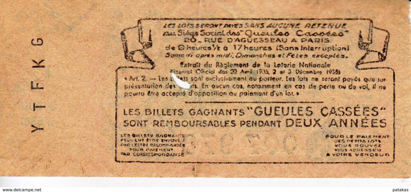 France - 440 - Les Gueules Cassées - 35 ème Tranche 1943 - Lottery Tickets