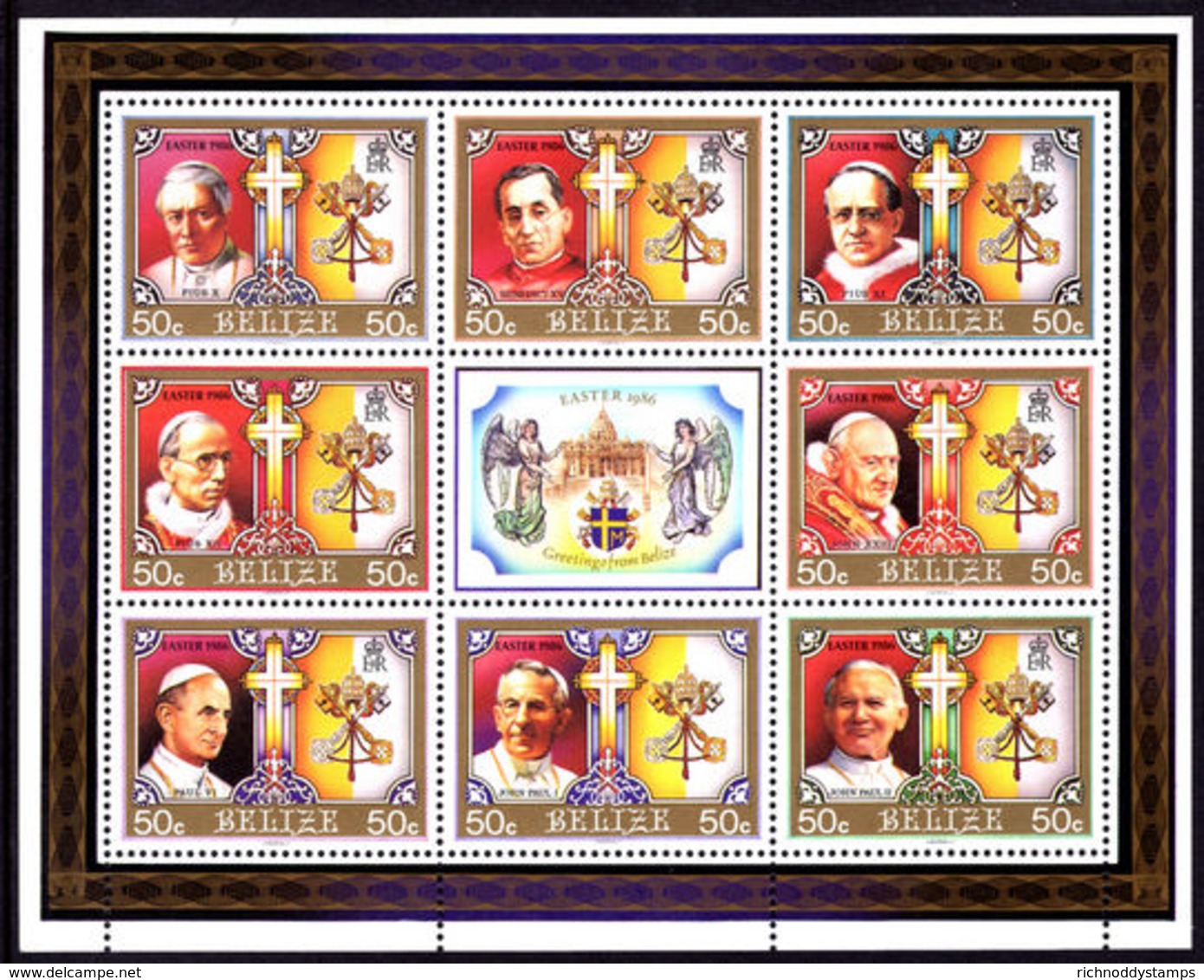 Belize 1986 20th Century Popes Sheetlet Unmounted Mint. - Belize (1973-...)