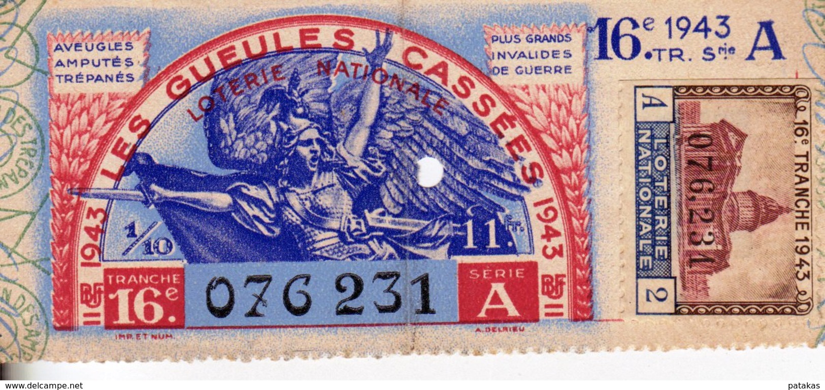 France - 447 - Les Gueules Cassées - 16 ème Tranche 1943 - Lottery Tickets