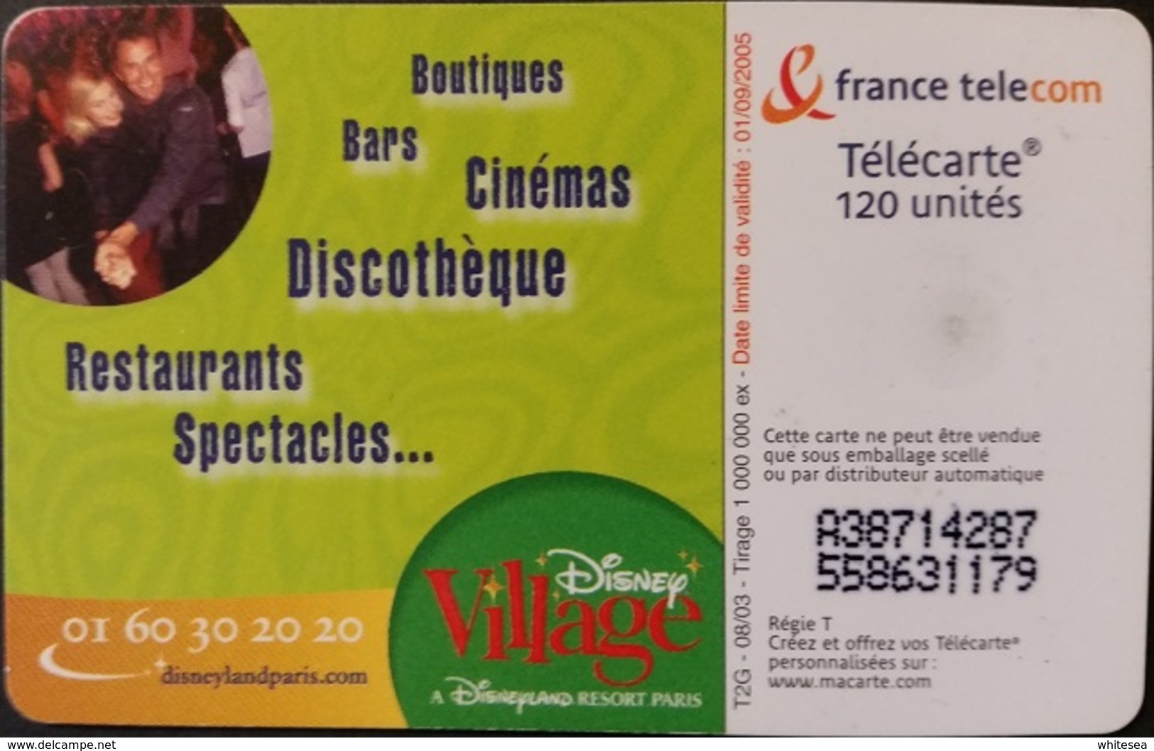 Telefonkarte Frankreich - Disney Village - 120 Units - 08/03 - 2003