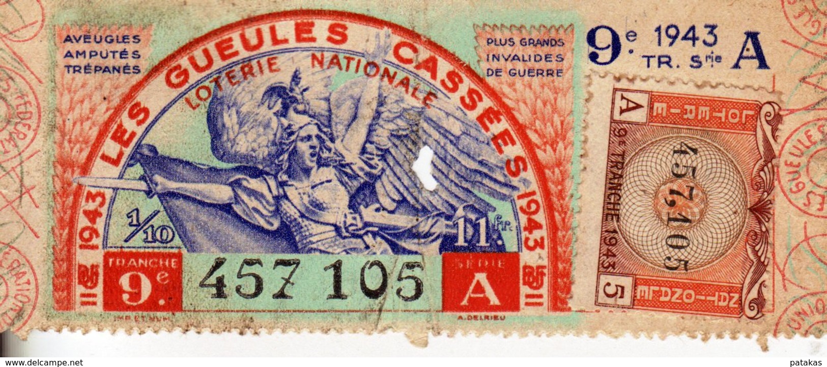 France - 449 - Les Gueules Cassées - 9 ème Tranche 1943 - Lottery Tickets