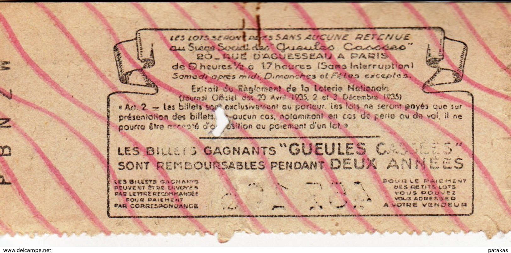 France - 449 - Les Gueules Cassées - 9 ème Tranche 1943 - Lottery Tickets