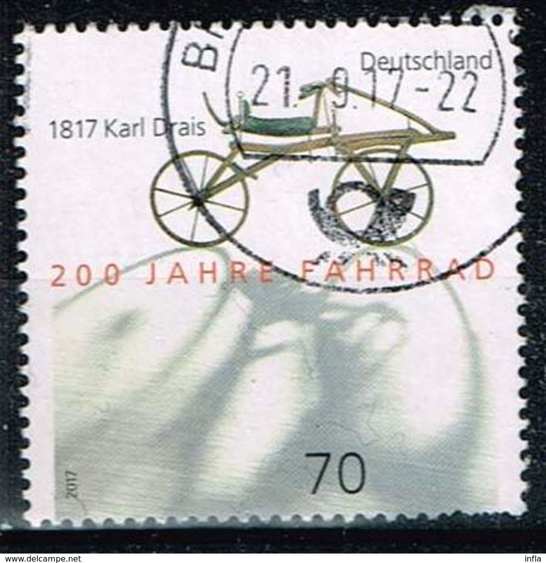 Bund 2017, Michel# 3320 O 200 Jahre Fahrrad - 1817 Karl Drais - Gebraucht