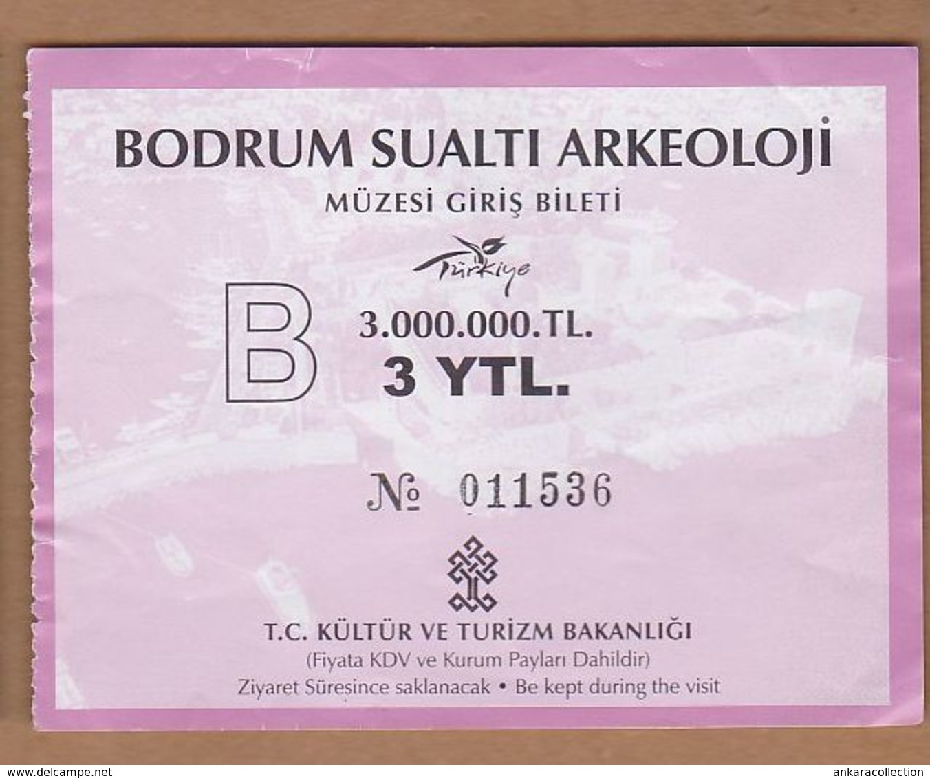 AC - BODRUM MUSEUM OF UNDERWATER ARCHAELOGY ENTRANCE TICKET TURKEY - Eintrittskarten