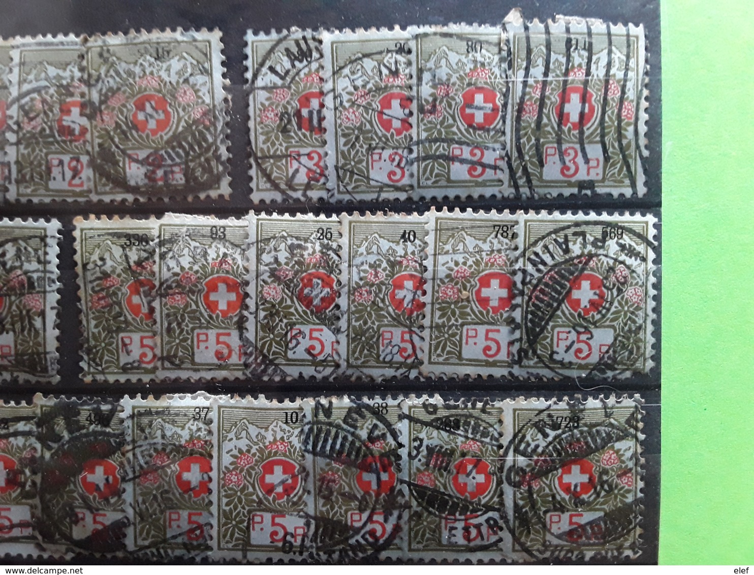 SUISSE / SCHWEIZ FRANCHISE, Etude De 42 Timbres Yvert 2 A,3 A,4 A,5 A  , Obl Tous Avec Numéros Différents,  Ensemble  TB - Franchise